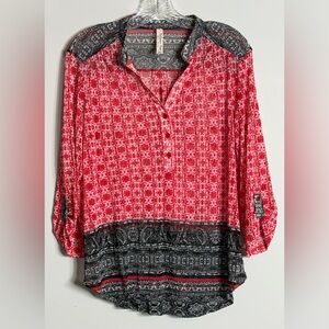 Perseption Petite Red and Black Boho Blouse Size PXL